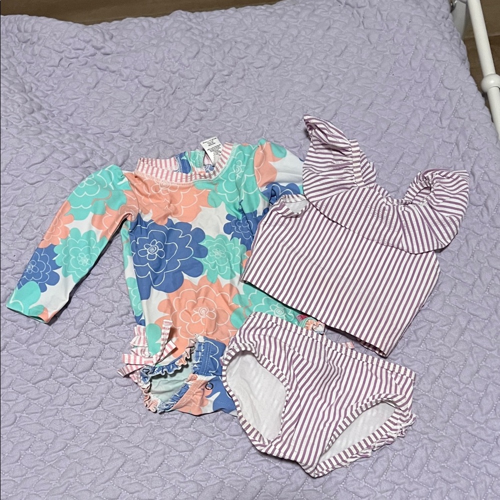 Ruffle Butts Floral and Striped Kids Swim Set